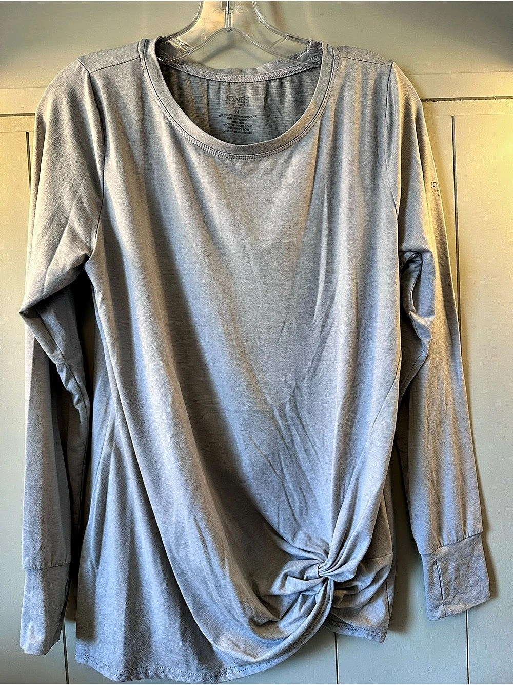 Jones New York Long Sleeve Knot Top in Gray Size Medium Like New
